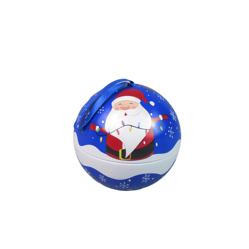 Ball shaped Tin box with ribbon